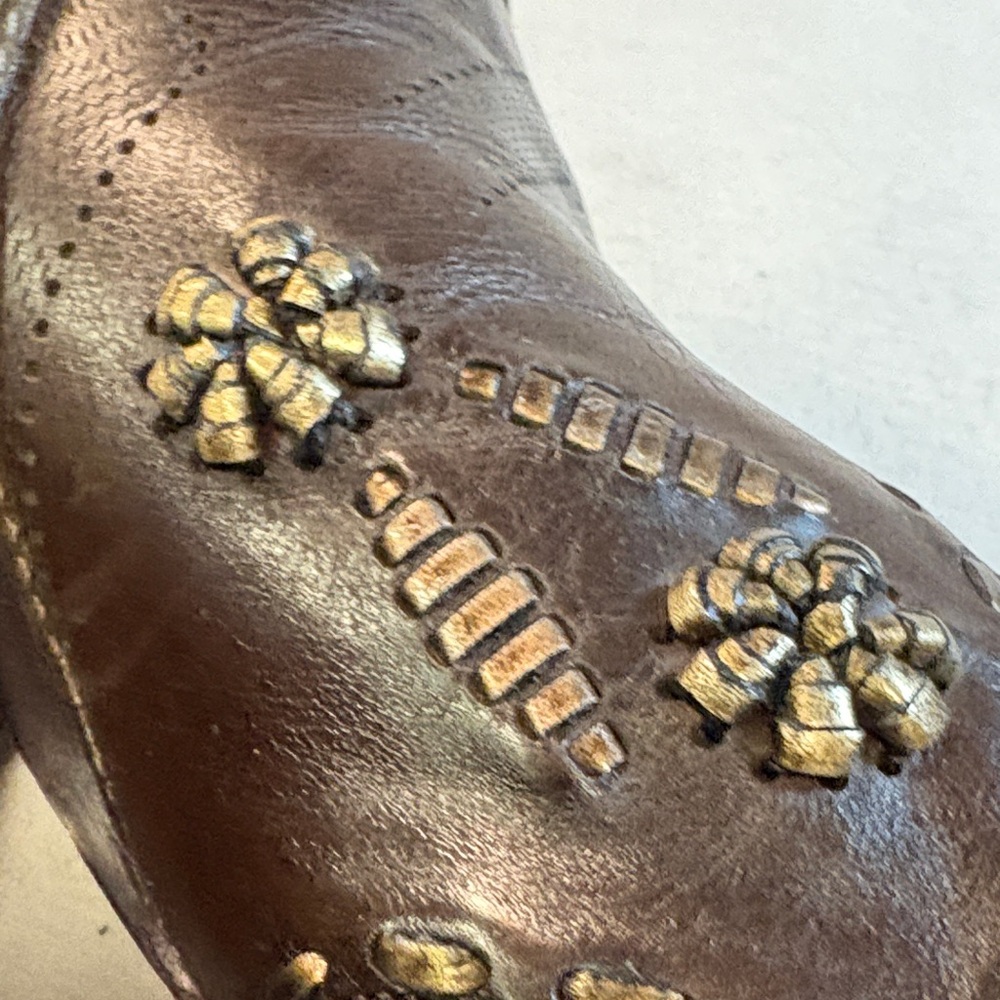 BCBGirls Dark Brown Stud-Embellished Pointed Leather Booties - Picture 8 of 10